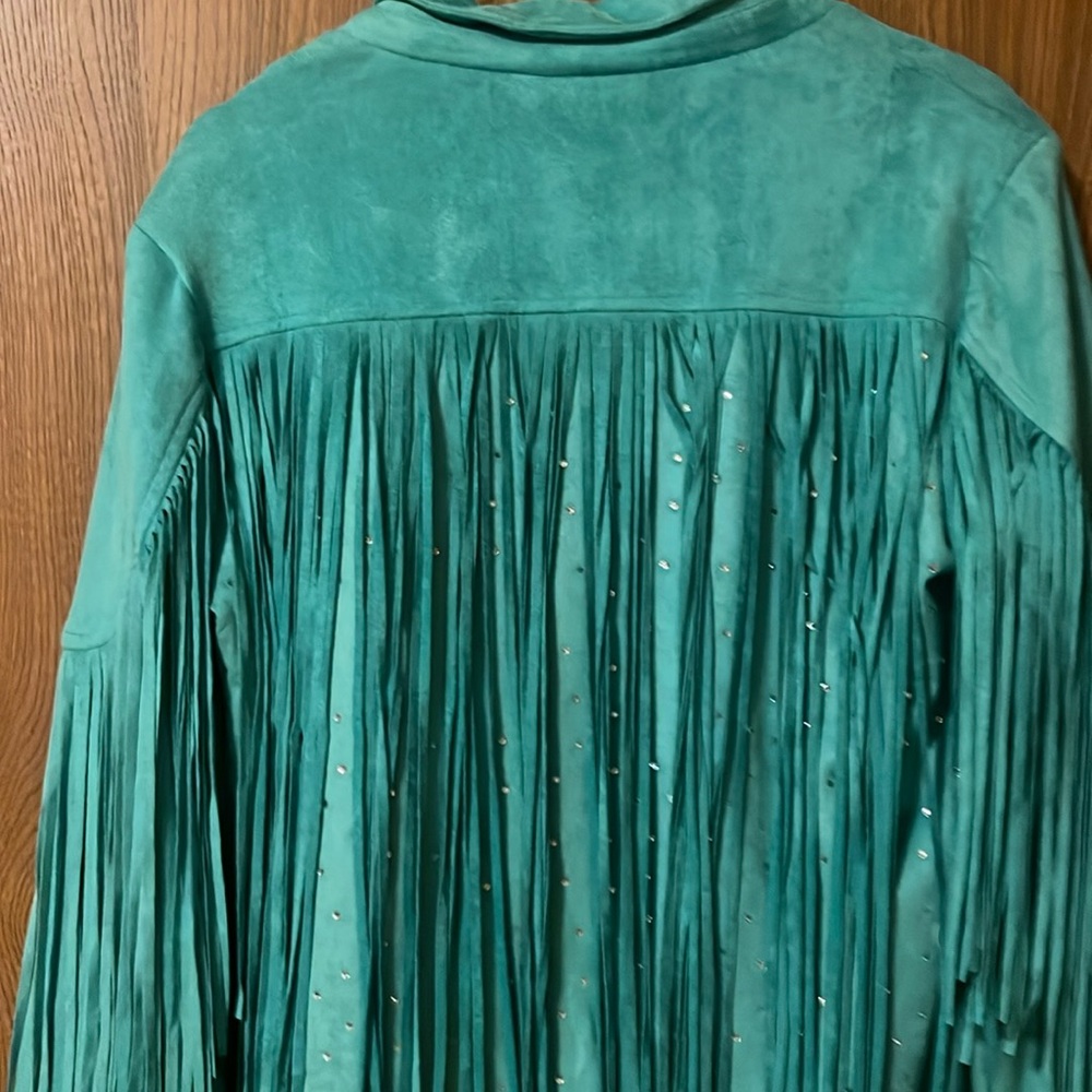 Suede rhinestone fringe jacket size medium, NFR